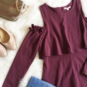 Easel burgundy cold shoulder long sleeve tunic